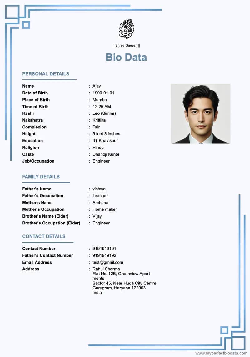 Contemporary Minimalist marriage biodata template