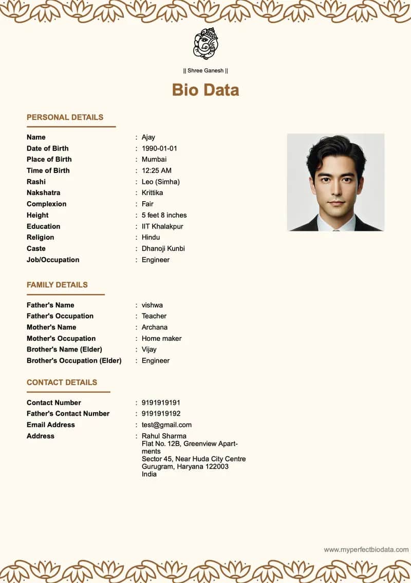 Classic Elegant marriage biodata template