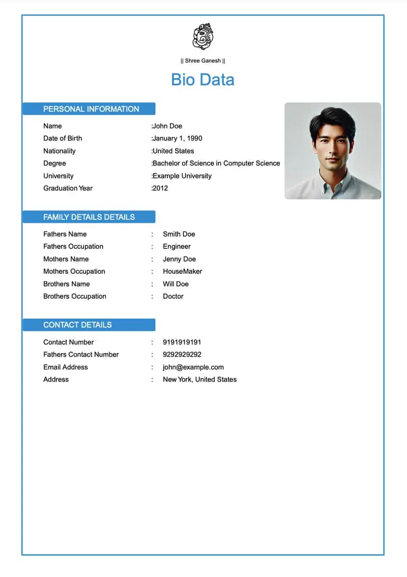 Classic Elegant marriage biodata template