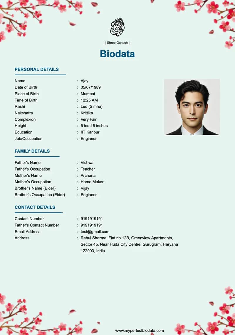 Traditional Elaborate marriage biodata template