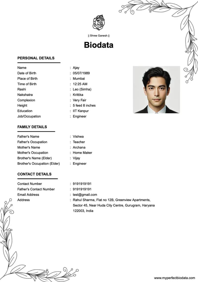 Modern Clean marriage biodata template