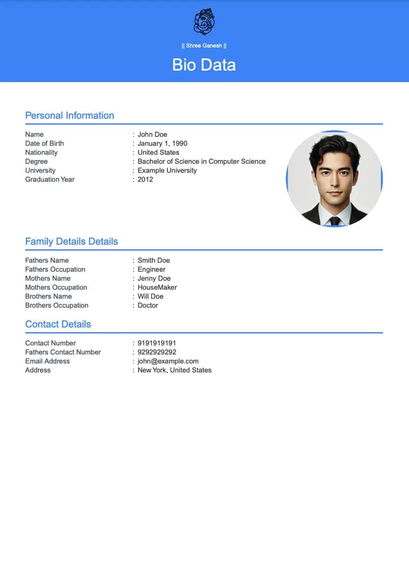 Traditional Decorative marriage biodata template